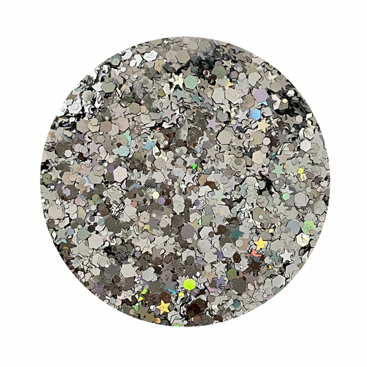 Holographic Silver with Stars - Chunky Glitter