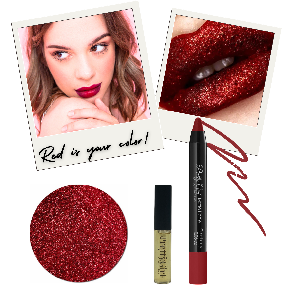 complete bright red glitter lip kit - comes with glitter lip brush, &  makeup remover