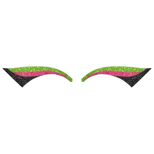 Neon Green, Neon Pink & Black Wing Glitter Eye Sticker - ADULT