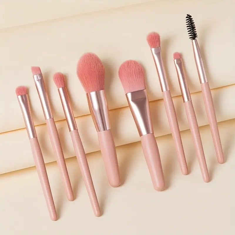 8-Piece Pink Mini Travel Brush Set