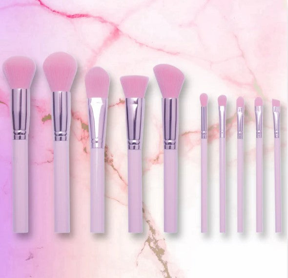 10 Pc - Pink Makeup Brush Collection