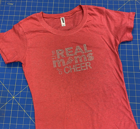 Pink “Real Moms of Cheer” Rhinestone Sparkle Tee Shirt