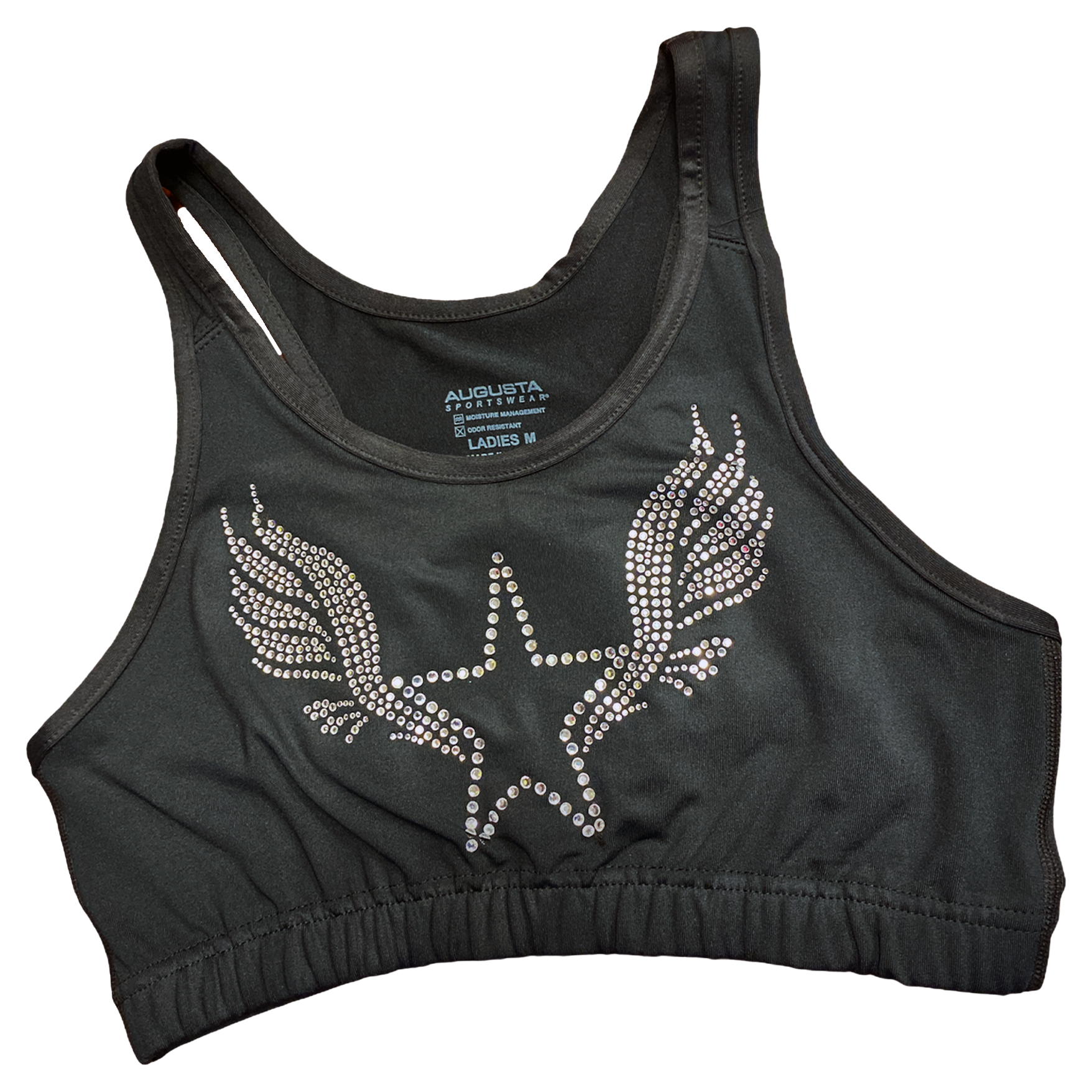 Black Star Angel Rhinestone Cheerleading Sports Bra