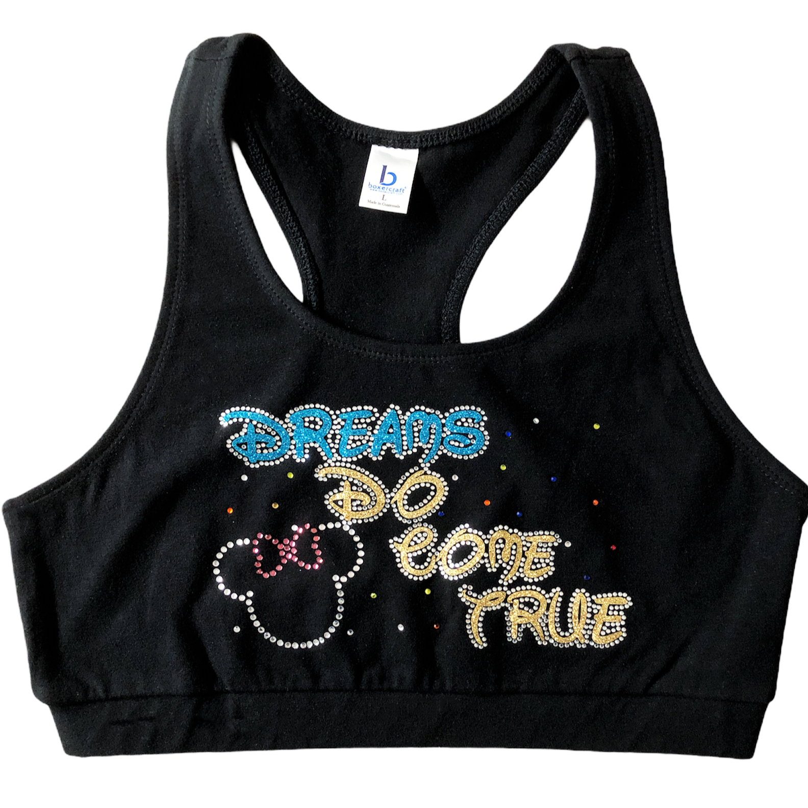 Pretty Girl Sportswear  Cheer and Dance “Dreams Do Come True” Rhinestone  Cheerleading Sports Bra – Pretty Girl Cosmetics