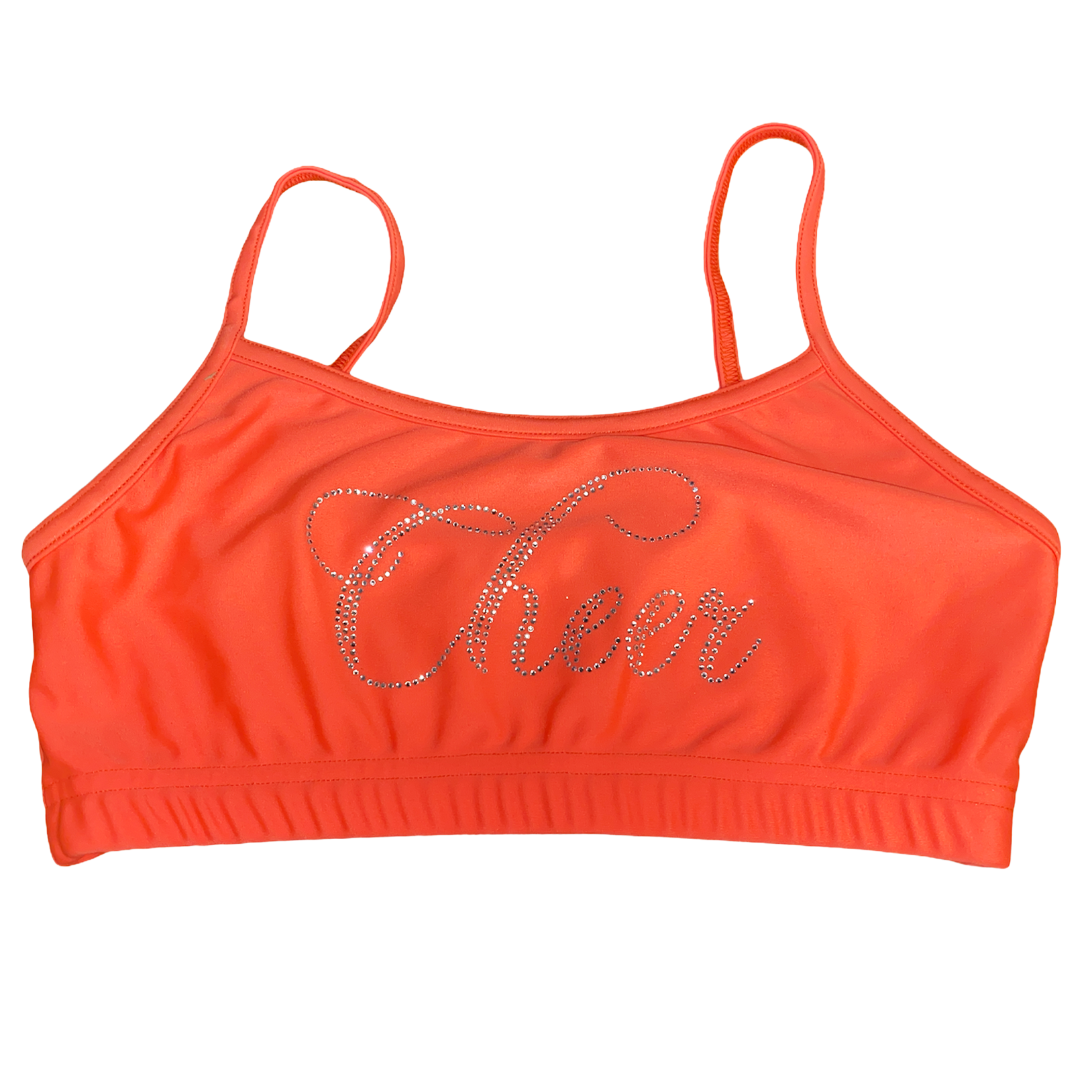 Orange Rhinestone Cheerleading Sports Bra