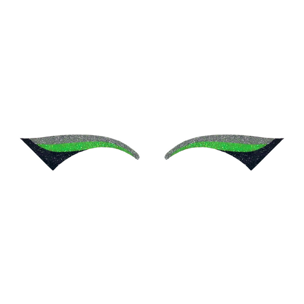 Silver, Neon Green, & Black Wing Glitter Eye Sticker