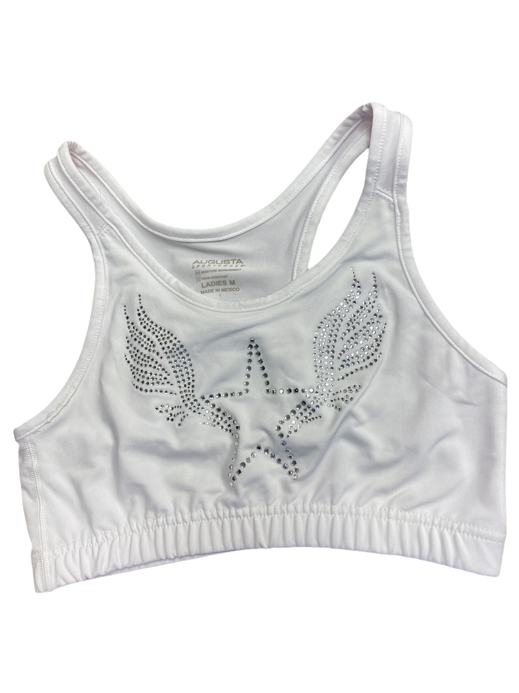 White Star Angel Rhinestone Cheerleading Sports Bra