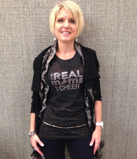 Black “Real Moms of Cheer” Rhinestone Sparkle Tee Shirt