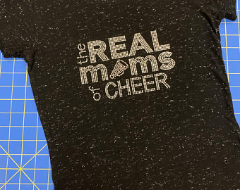 Black “Real Moms of Cheer” Rhinestone Sparkle Tee Shirt