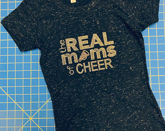 Navy Blue “Real Moms of Cheer” Rhinestone Sparkle Tee Shirt