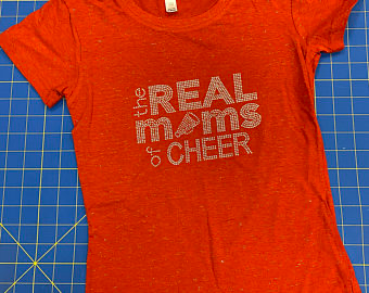 Red “Real Moms of Cheer” Rhinestone Sparkle Tee Shirt