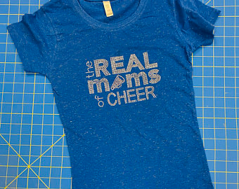 Blue “Real Moms of Cheer” Rhinestone Sparkle Tee Shirt